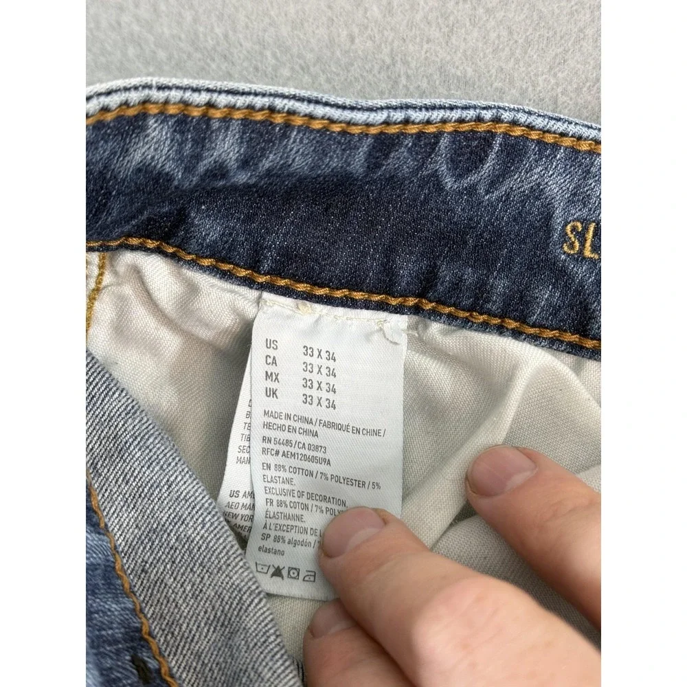 American Eagle Slim Straight Jeans Mens 33x34 Med Wash Blue Stretch Denim Casual